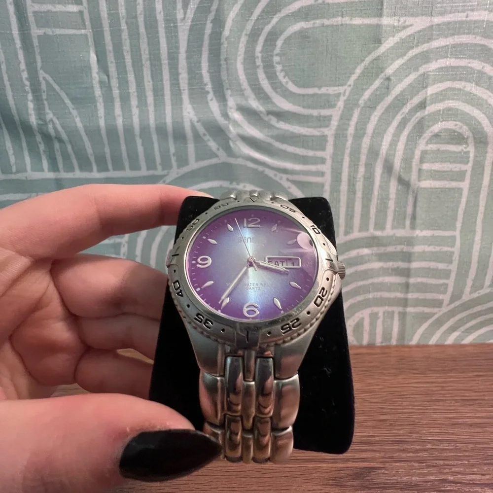 Silver Watch with Blue Dial - Benrus 6.5 Inch Wrist Size